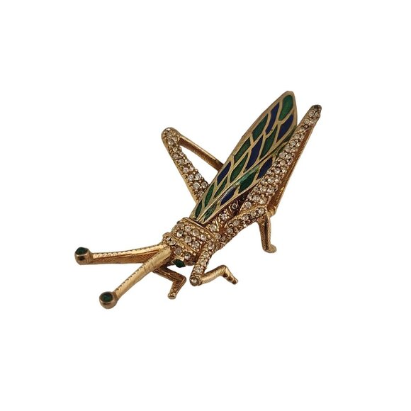 Vintage Ciner Signed Enameled and Rhinestone Grass Hopper Brooch (A4976) - Picture 1 of 5